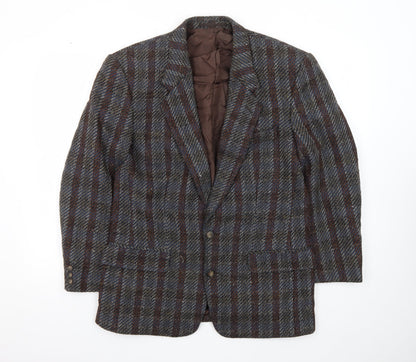 Yves Manoir Women Brown Wool Tweed Checked Single-Breasted Blazer Size 18