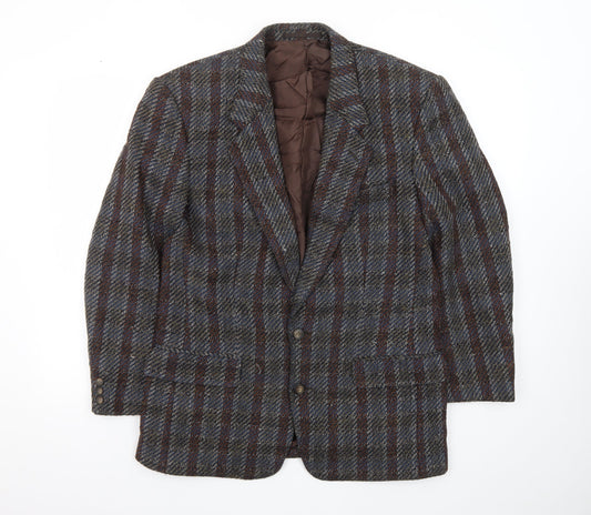Yves Manoir Women Brown Wool Tweed Checked Single-Breasted Blazer Size 18