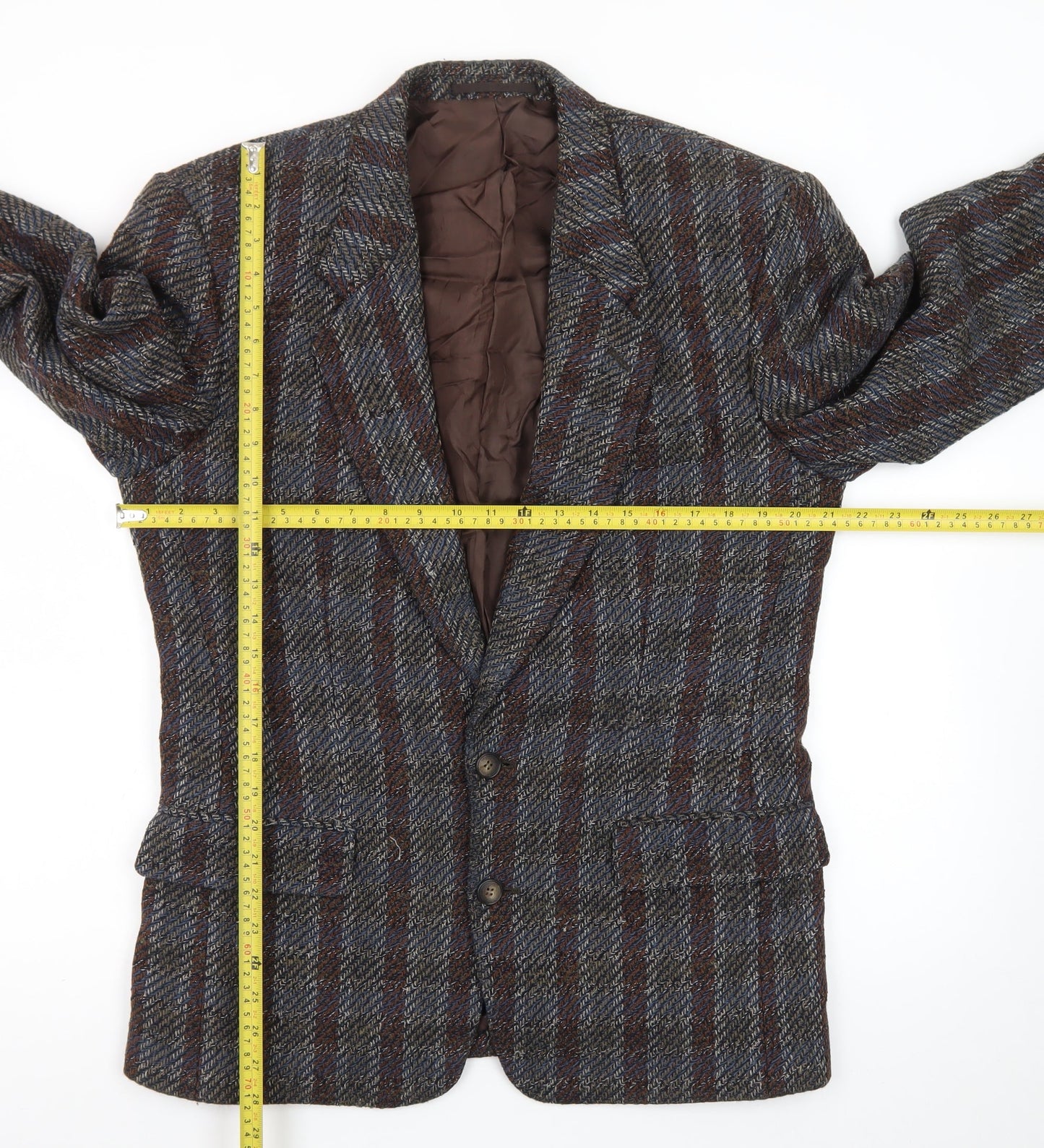 Yves Manoir Women Brown Wool Tweed Checked Single-Breasted Blazer Size 18