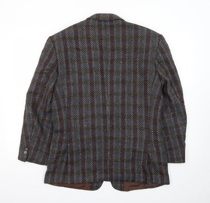 Yves Manoir Women Brown Wool Tweed Checked Single-Breasted Blazer Size 18