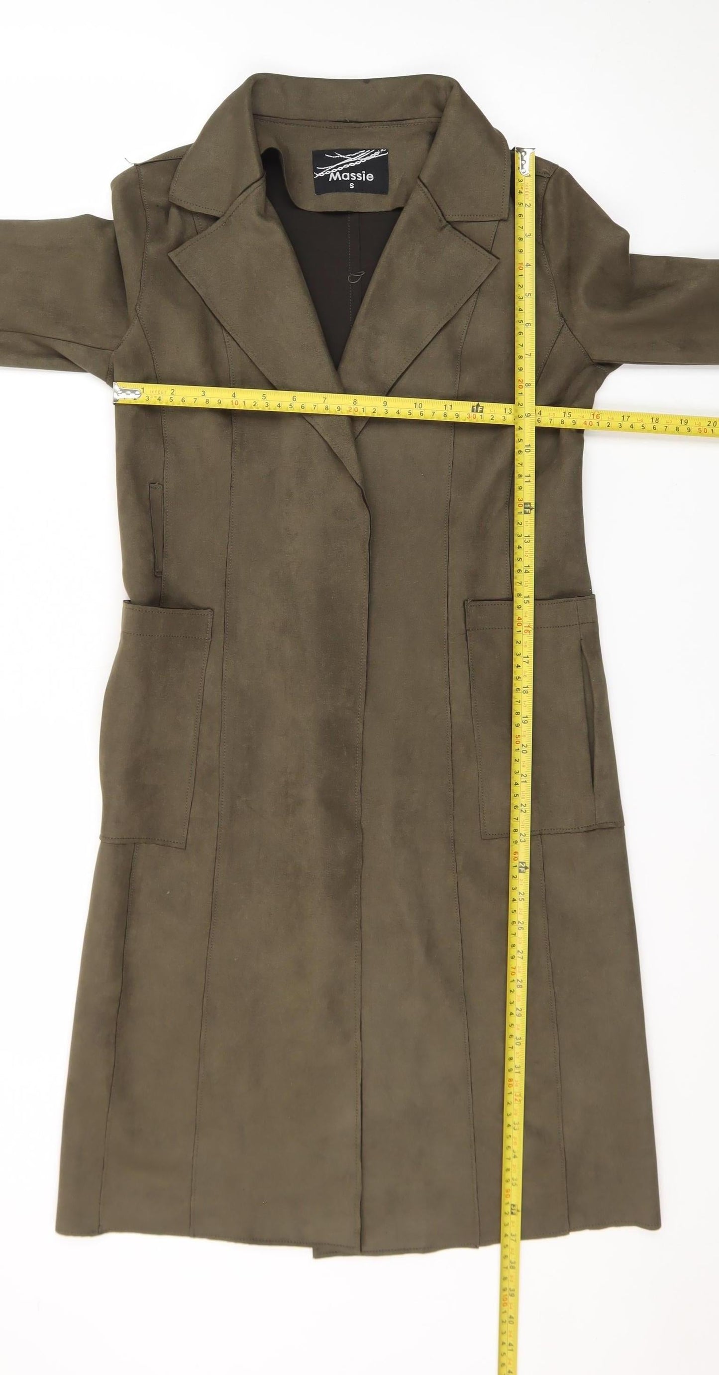 Massie Women’s Green Long Suede Overcoat in Size S