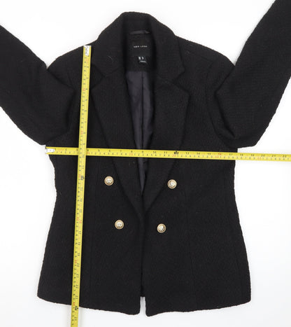 New Look Women's Black Wool-Blend Double-Breasted Blazer Size 6