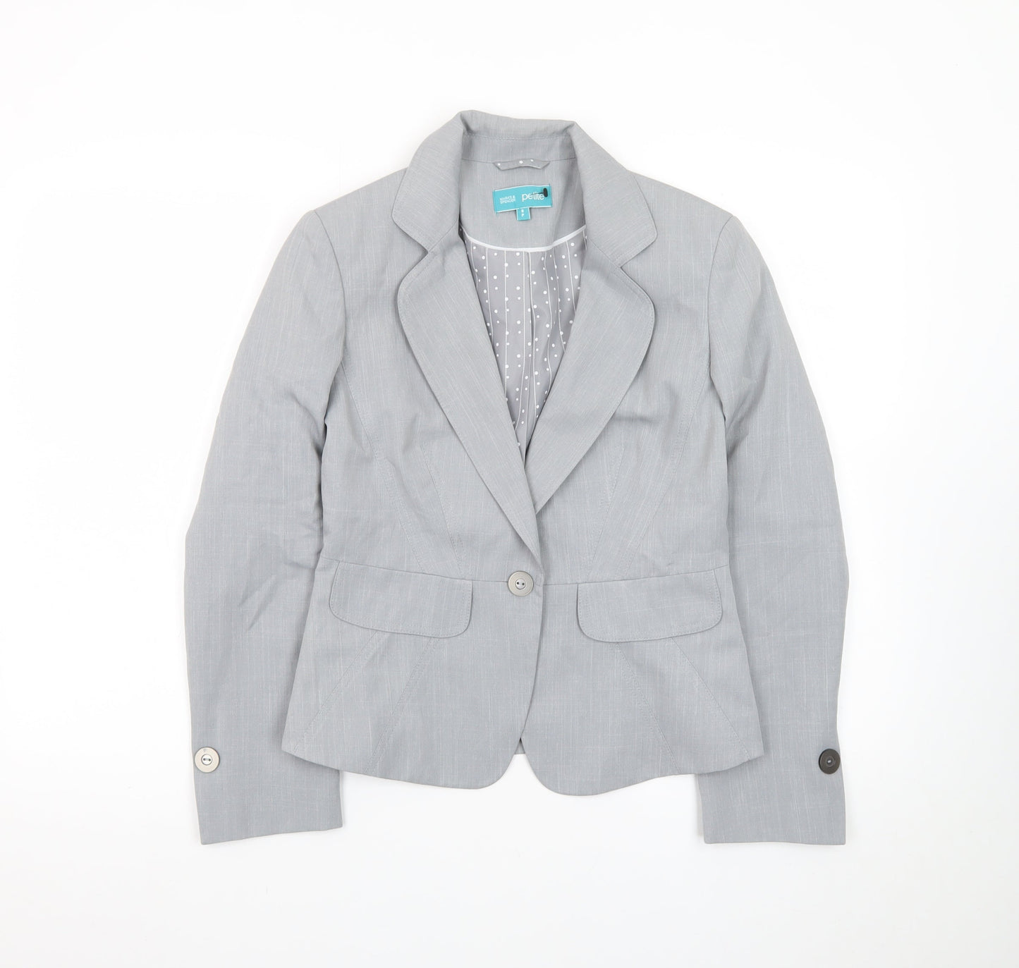Marks and Spencer Women Grey Petite UK 8 Classic Lined Blazer