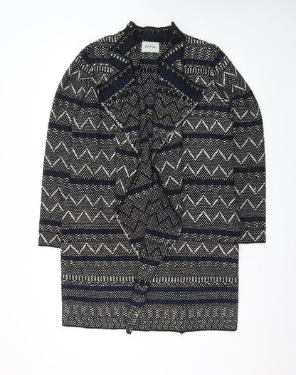 Soon Womens Black Geometric Knit Open Cardigan Size 14