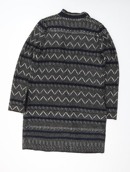 Soon Womens Black Geometric Knit Open Cardigan Size 14