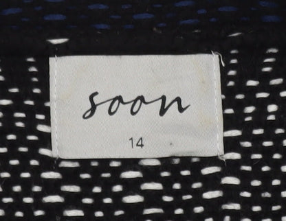 Soon Womens Black Geometric Knit Open Cardigan Size 14