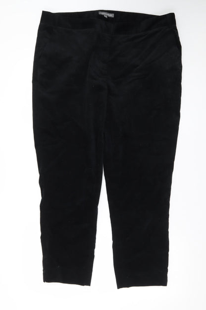 Laura Ashley Women's Black Cropped Velvet Slim Trousers Size 18