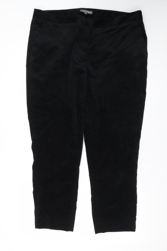 Laura Ashley Women's Black Cropped Velvet Slim Trousers Size 18