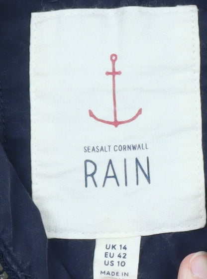 Seasalt Cornwall Women’s Blue Hooded Rain Coat Size 14 Lined Waterproof Jacket