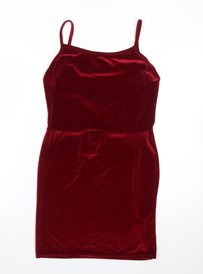 PrettyLittleThing Women Red Velvet Bodycon Dress Size 12