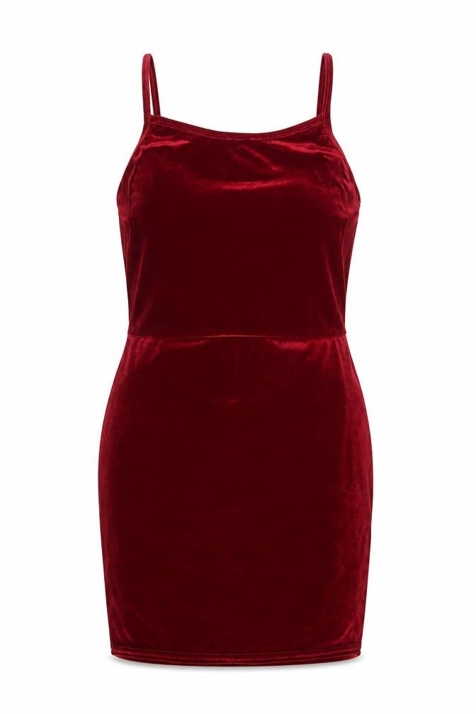 PRETTYLITTLETHING Women Red Velvet Bodycon Dress Size 12