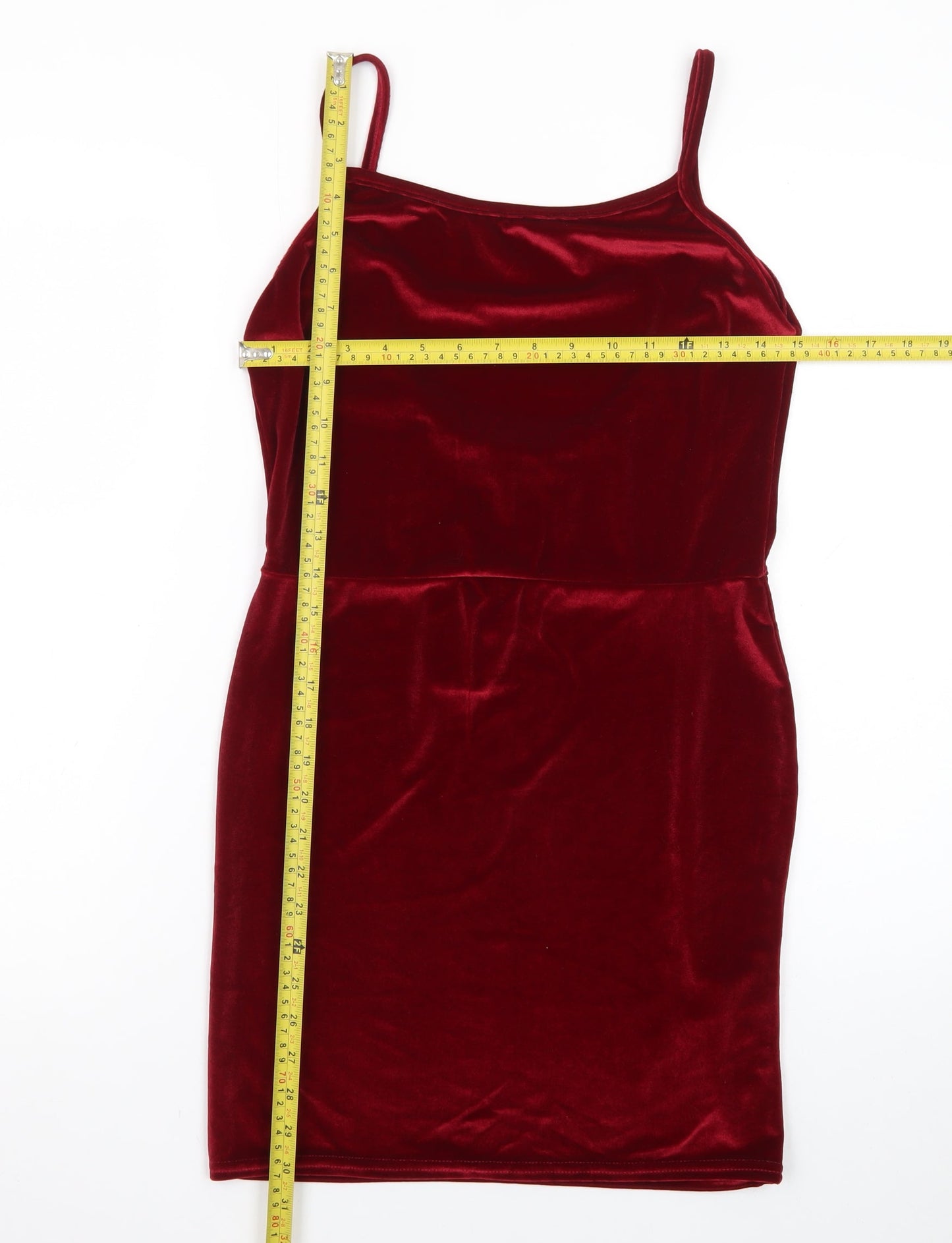 PrettyLittleThing Women Red Velvet Bodycon Dress Size 12