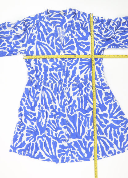 H&M Women Blue Linen Blend Short Shirt Dress Size S