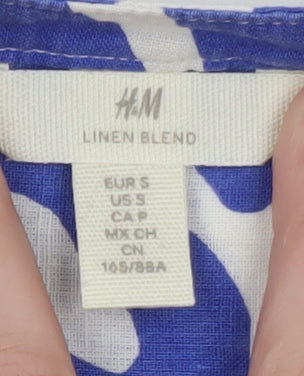 H&M Women Blue Linen Blend Short Shirt Dress Size S