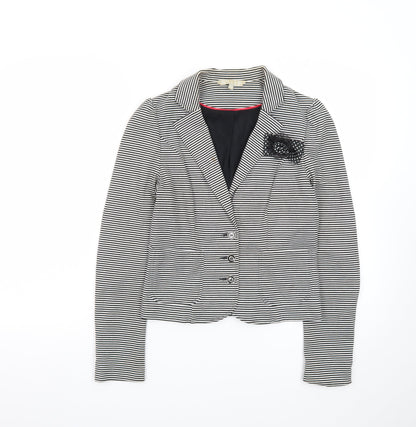 Red Herring Women Black White Striped Blazer Size 10 Classic Tailored Jacket