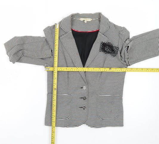 Red Herring Women Black White Striped Blazer Size 10 Classic Tailored Jacket