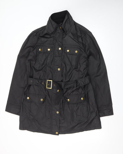 F&F Women's Black Belted Parka Jacket Size 16 Cotton Mid-Length