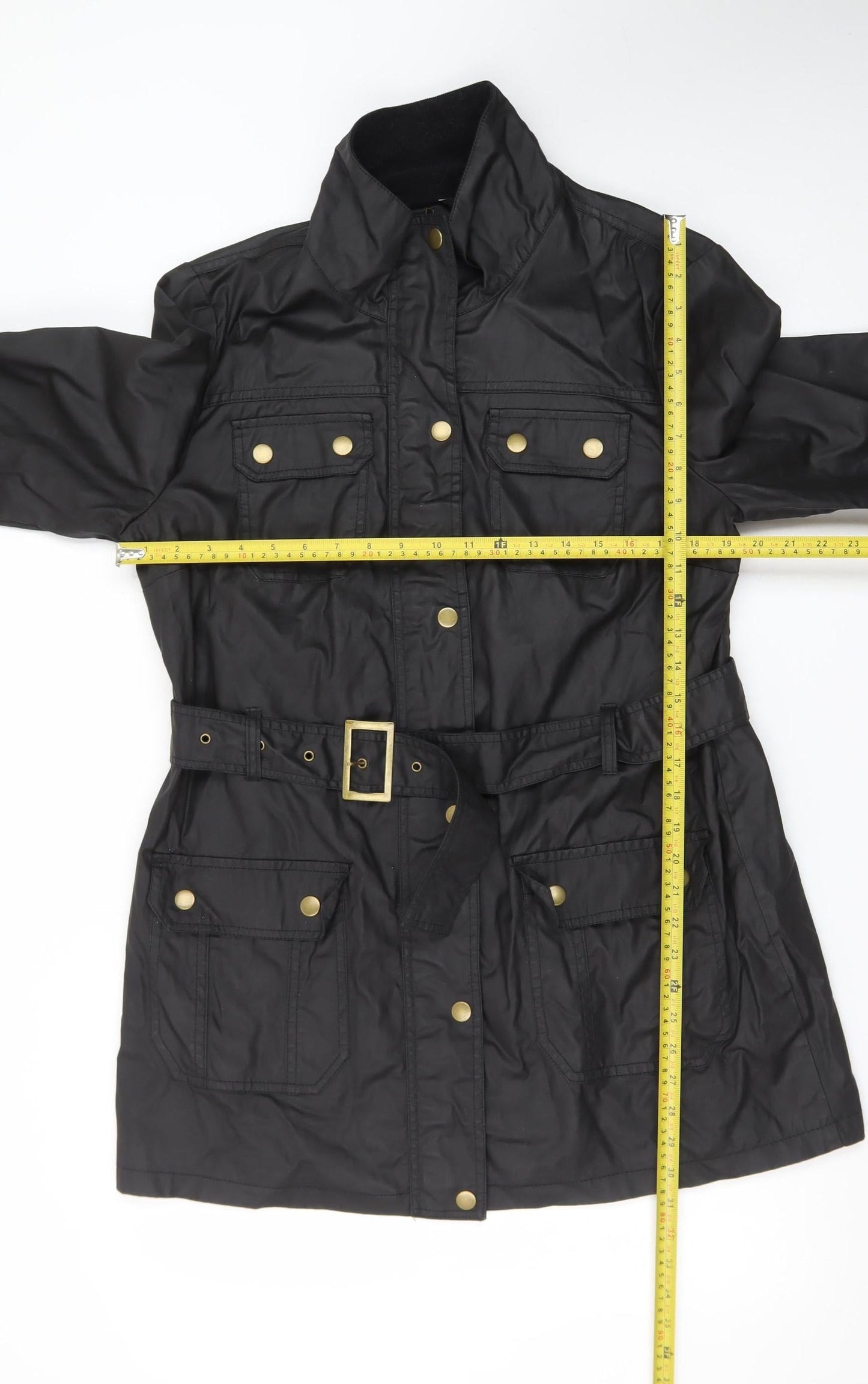 F&F Women's Black Belted Parka Jacket Size 16 Cotton Mid-Length