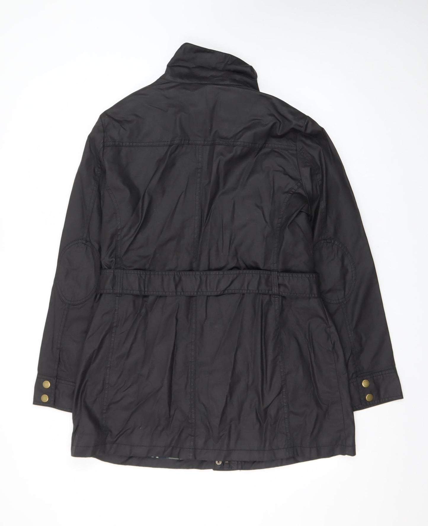F&F Women's Black Belted Parka Jacket Size 16 Cotton Mid-Length