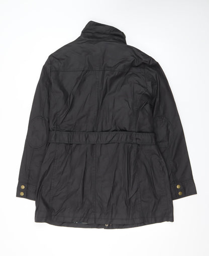 F&F Women's Black Belted Parka Jacket Size 16 Cotton Mid-Length