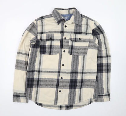 Jack & Jones Men's Beige Checked Twill Button-Up Shirt Size L