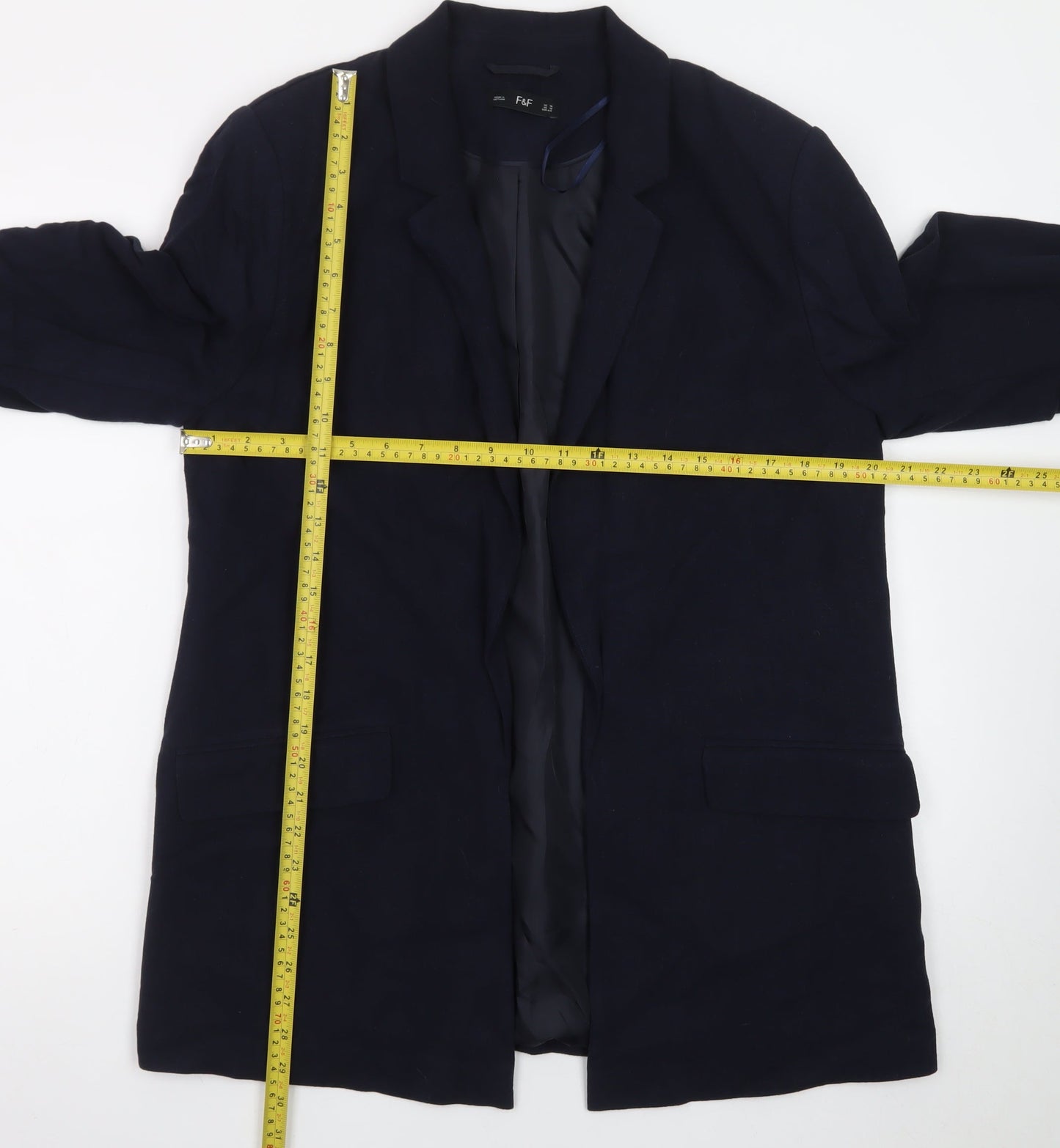F&F Women Navy Blue Long Single-Breasted Blazer UK 18