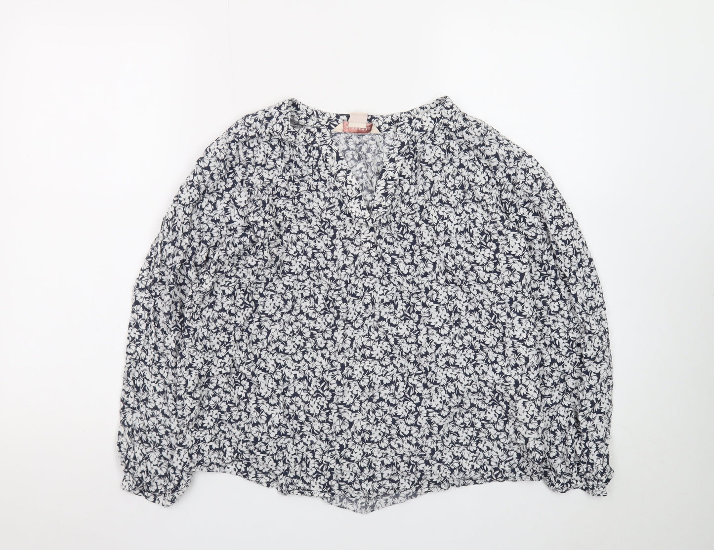 Mauvette Women's Blue Floral Long Sleeve Tunic Blouse Size 14