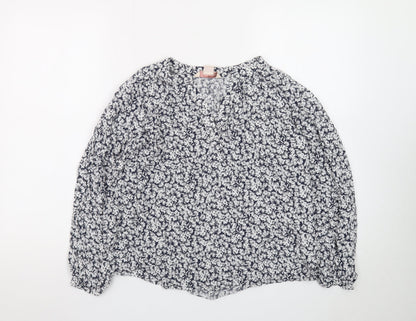 Mauvette Women's Blue Floral Long Sleeve Tunic Blouse Size 14