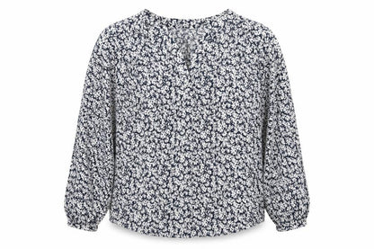 Mauvette Women's Blue Floral Long Sleeve Tunic Blouse Size 14