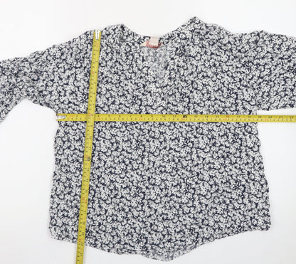Mauvette Women's Blue Floral Long Sleeve Tunic Blouse Size 14
