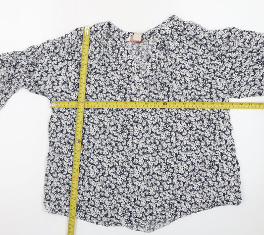 Mauvette Women's Blue Floral Long Sleeve Tunic Blouse Size 14