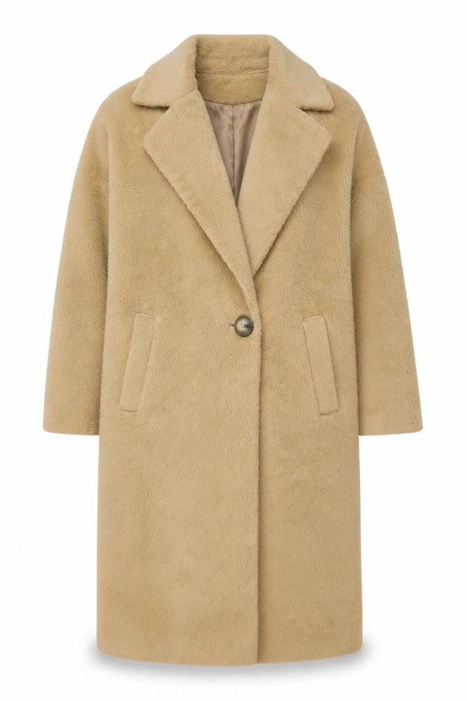 Marks & Spencer Women Beige Long Wool Blend Overcoat Size 10