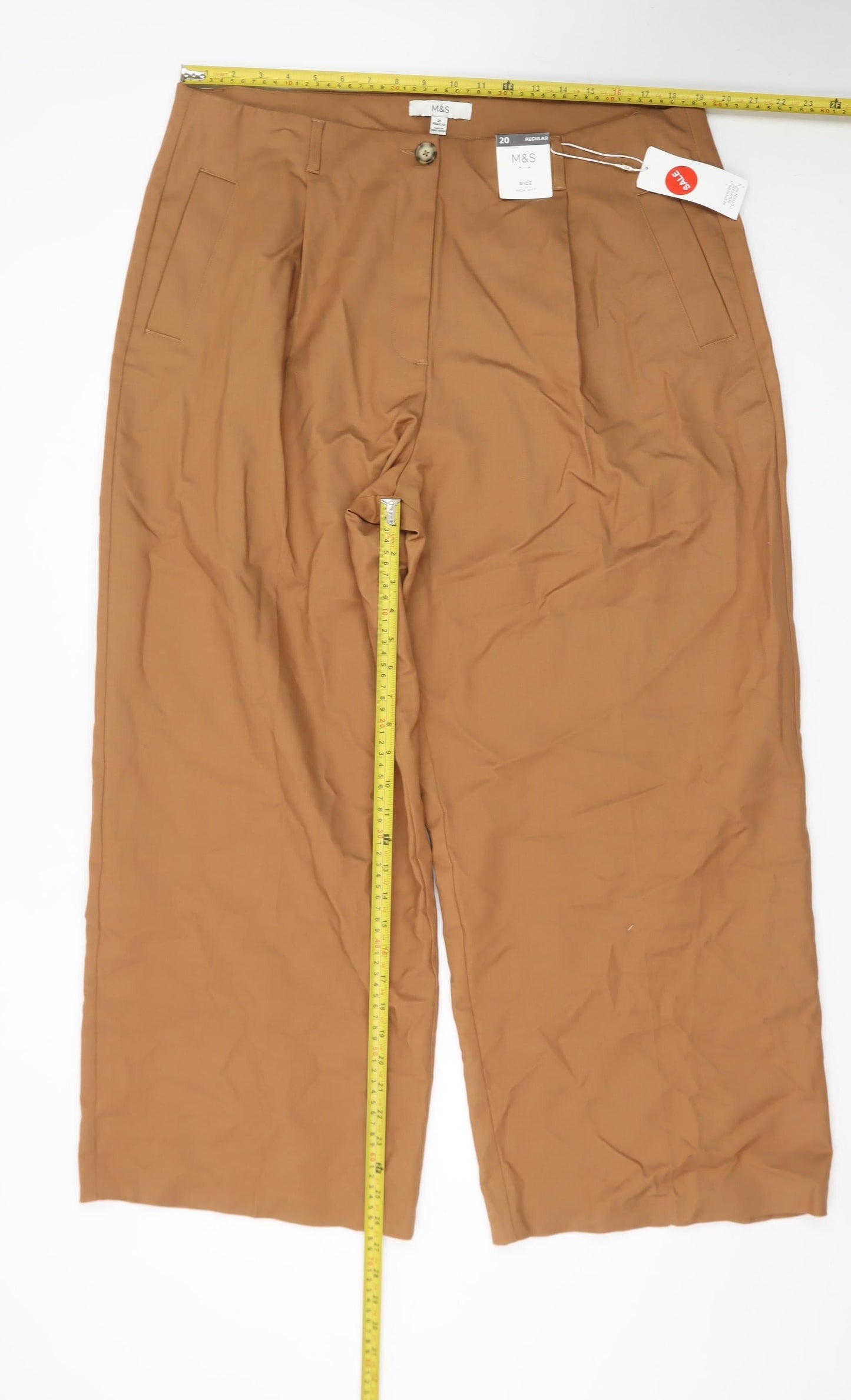 Marks and Spencer Women's Brown Wide-Leg Trousers Size 20 Regular