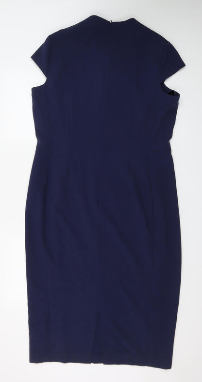 Next Tall Women's Blue V-Neck Sheath Dress Size 18