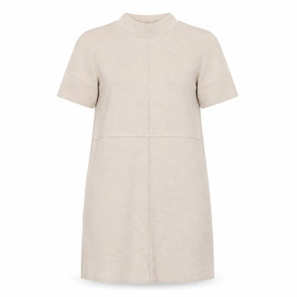 Zara Women Beige Mock Neck Short Sleeve Knit Shift Dress Size 12