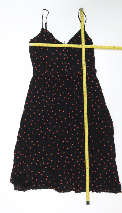 Warehouse Womens Black Polka Dot Midi Slip Dress Size 16