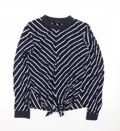 Zara Basic Women's Blue Striped Tie Hem Long Sleeve Blouse Size 12