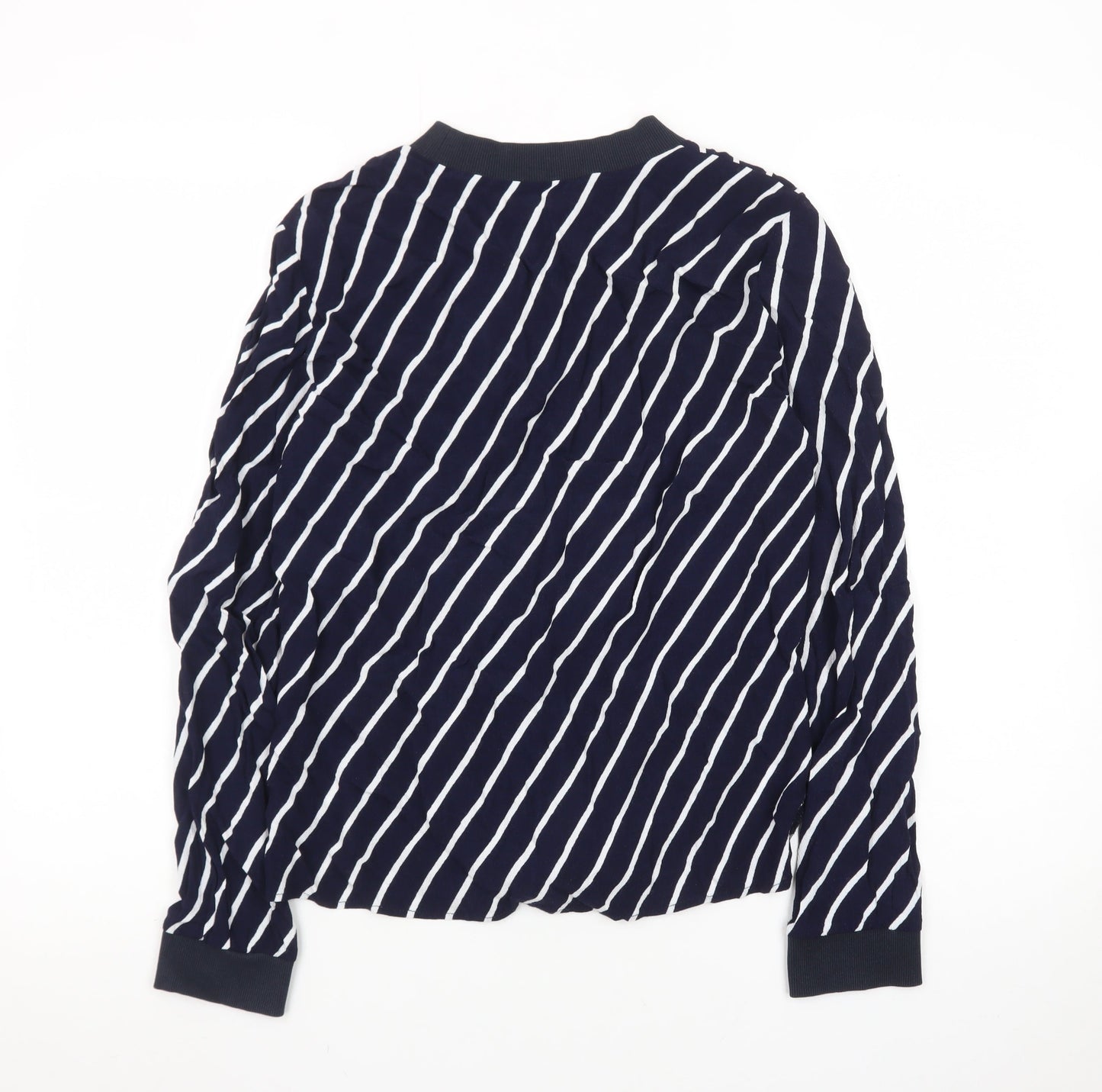Zara Basic Women's Blue Striped Tie Hem Long Sleeve Blouse Size 12