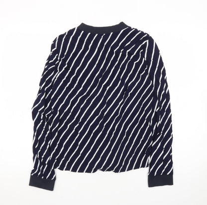 Zara Basic Women's Blue Striped Tie Hem Long Sleeve Blouse Size 12