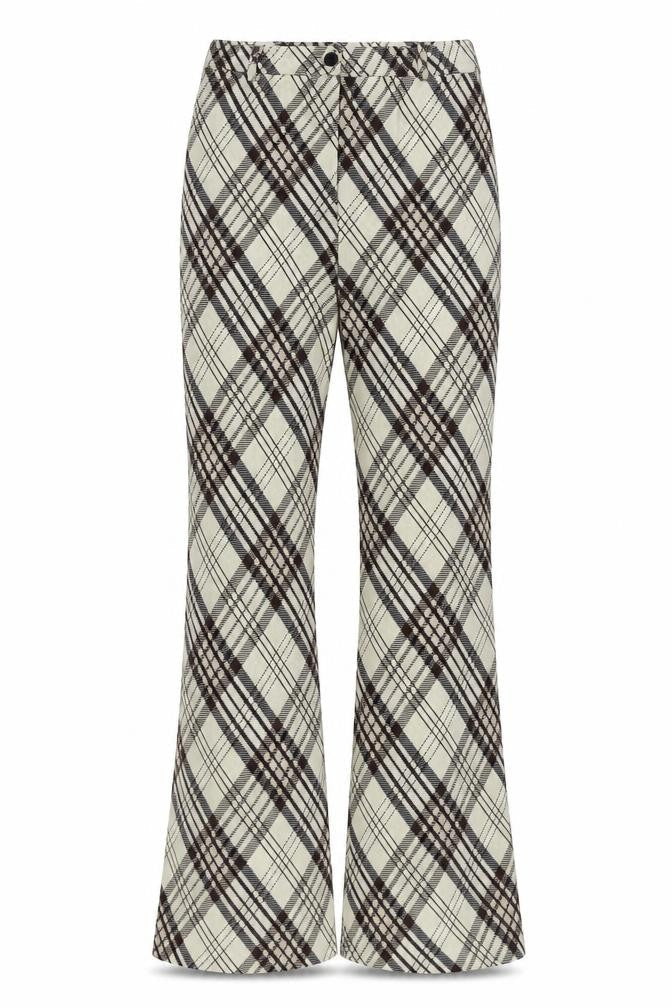 Topshop Womens Beige Check Flared Trousers Size 8 Stretch Cotton