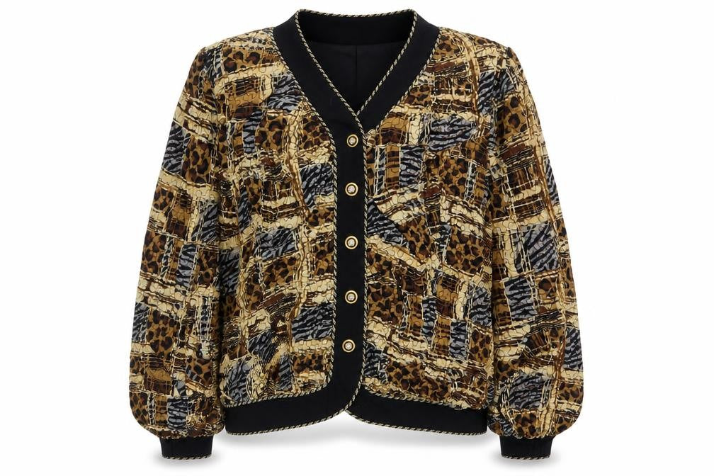 Teri Jon Womens Multicoloured Animal Print Silk Bomber Jacket Size 10