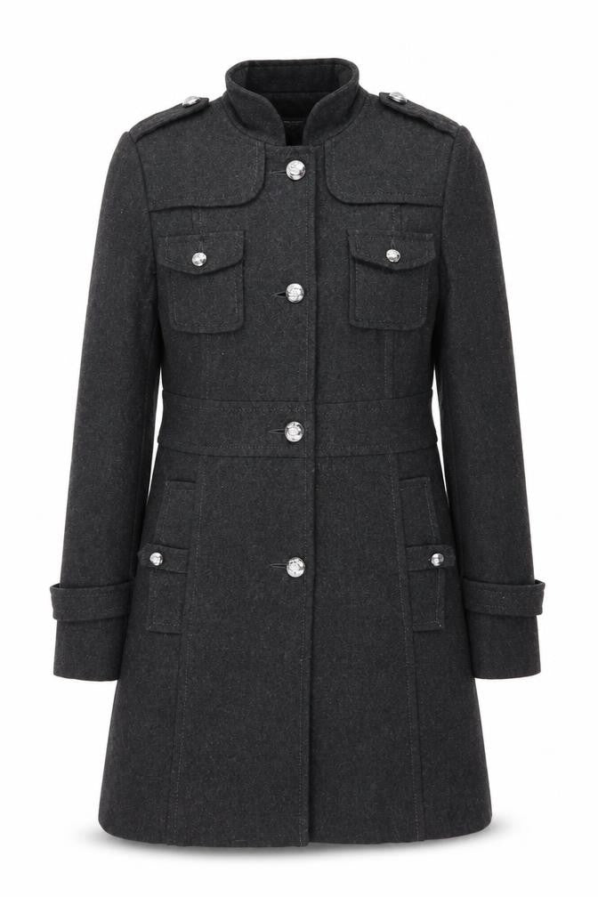 Kenneth Cole Reaction Men's Grey Wool Military Coat Size S Long