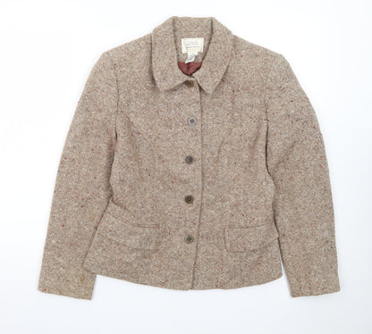Field Manor Women's Beige Wool Blend Tailored Blazer Size 4 Classic Fit
