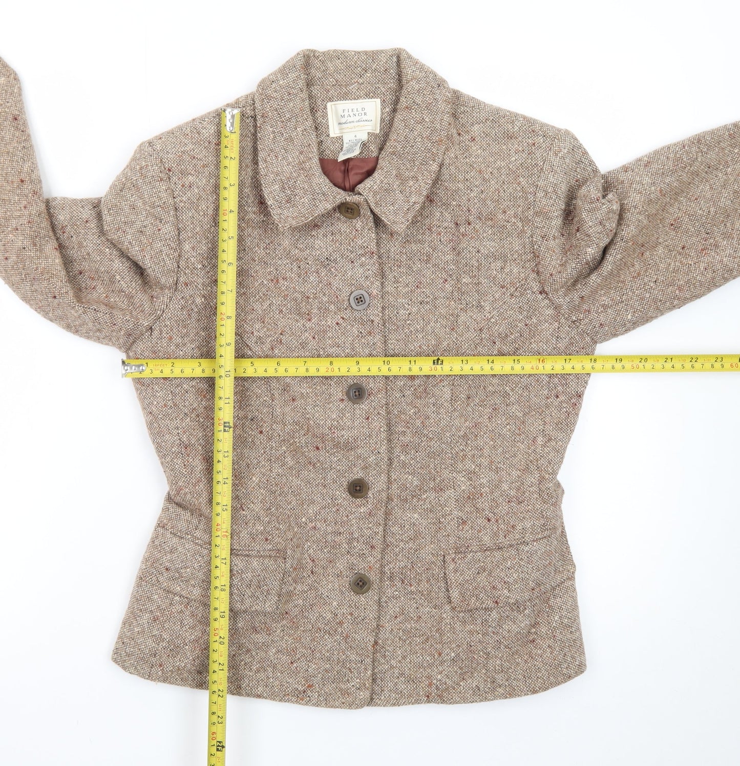 Field Manor Women's Beige Wool Blend Tailored Blazer Size 4 Classic Fit