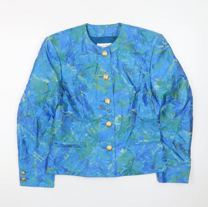 Mondi Women's Blue Floral Brocade Suit Jacket Size 8 Classic Tailored