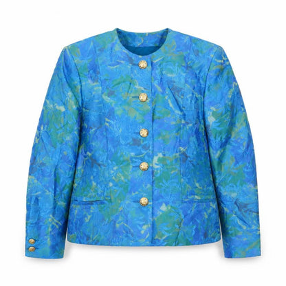 Mondi Women's Blue Floral Brocade Suit Jacket Size 8 Classic Tailored