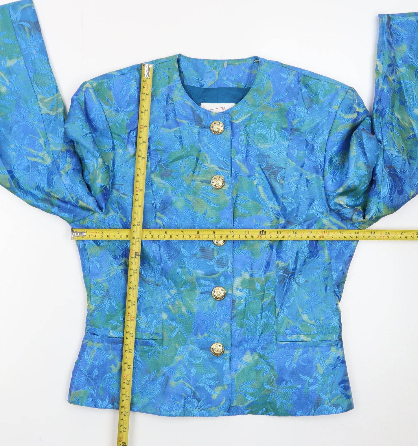 Mondi Women's Blue Floral Brocade Suit Jacket Size 8 Classic Tailored