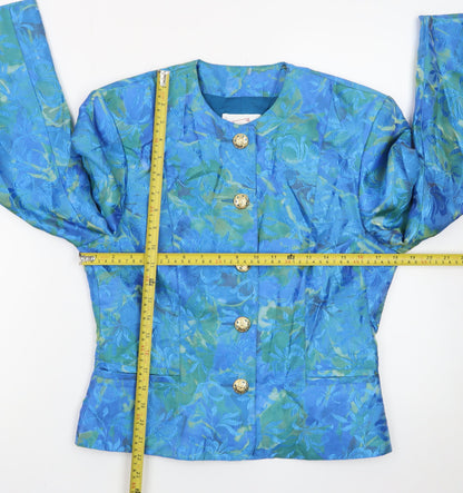 Mondi Women's Blue Floral Brocade Suit Jacket Size 8 Classic Tailored