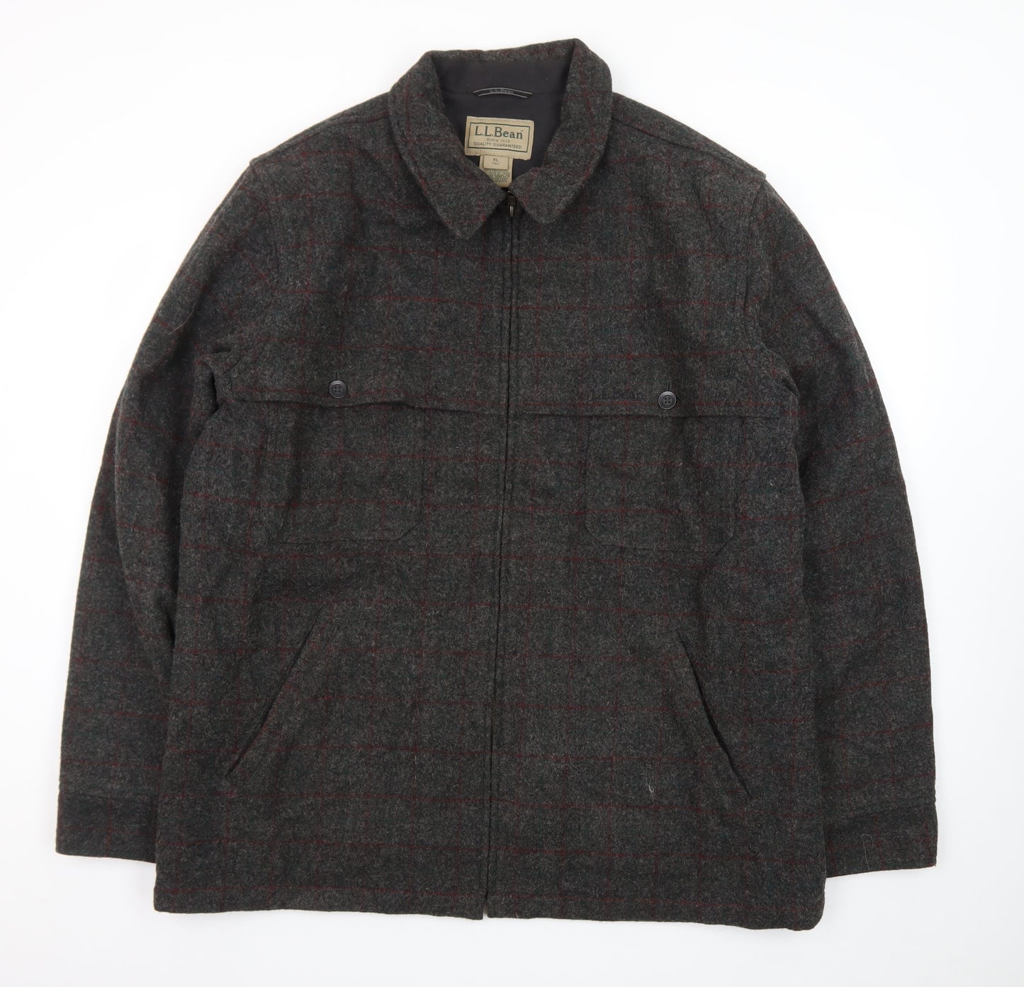 L.L.Bean Men’s Grey Checked Wool Blend XL Tall Lined Jacket