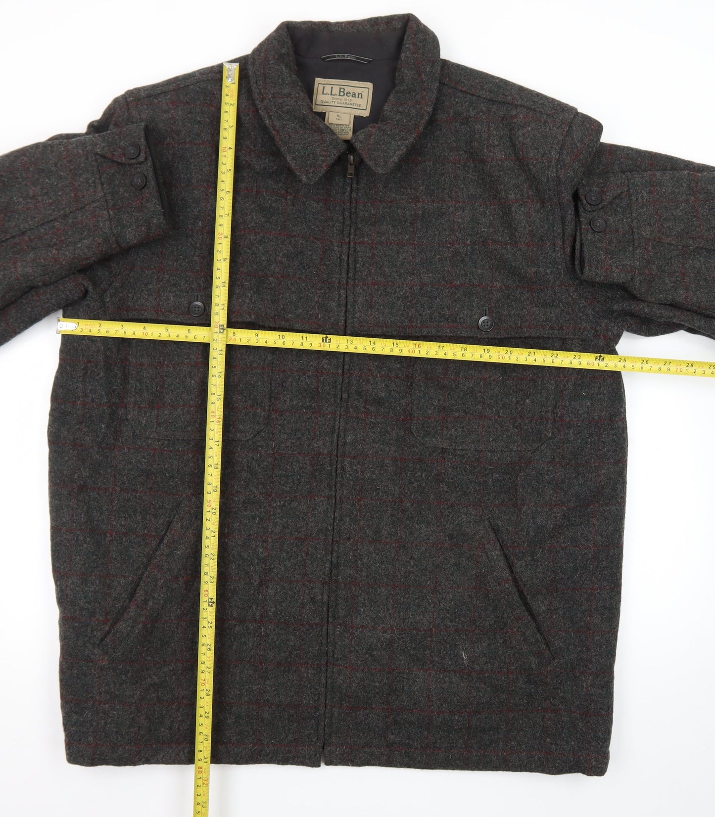 L.L.Bean Men’s Grey Checked Wool Blend XL Tall Lined Jacket